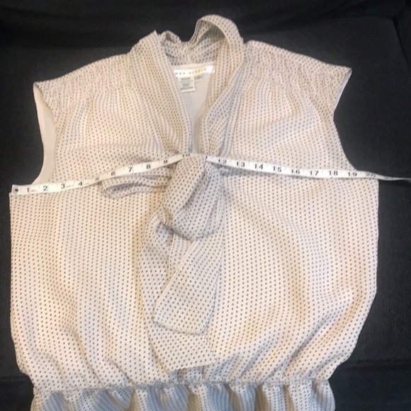 Max Studio Cream with Black Dots Tie Neckline Blouse Elastic Waist-Size L - Picture 7 of 9